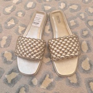 Michael Kors Gold Braided Slide Sandals